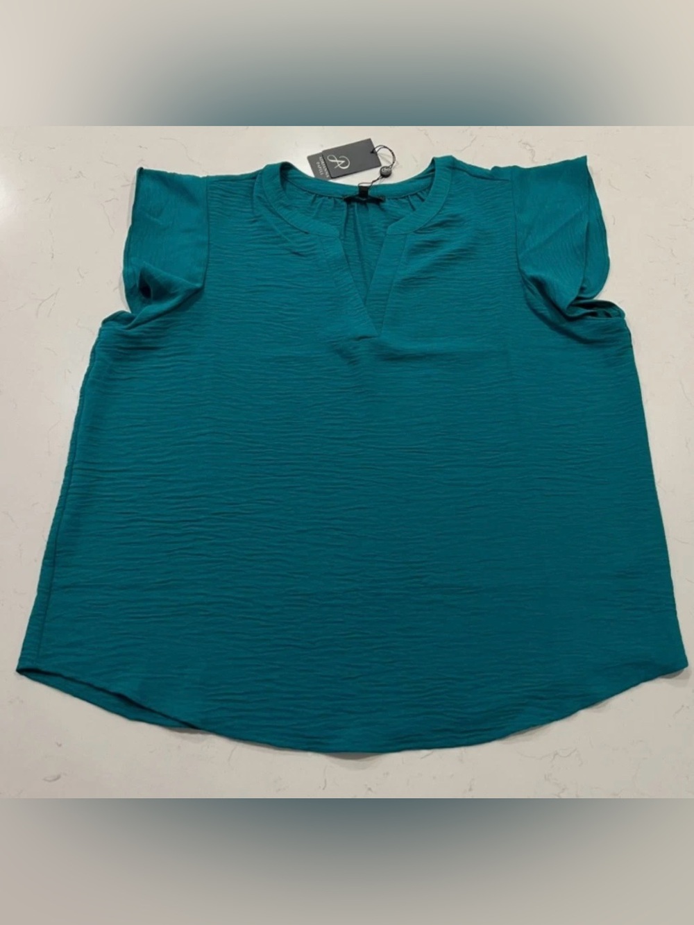 XL Womens ADRIANNA PAPELL Jade V-Neck Woven Top Career Blouse Shirt Flutter Slv